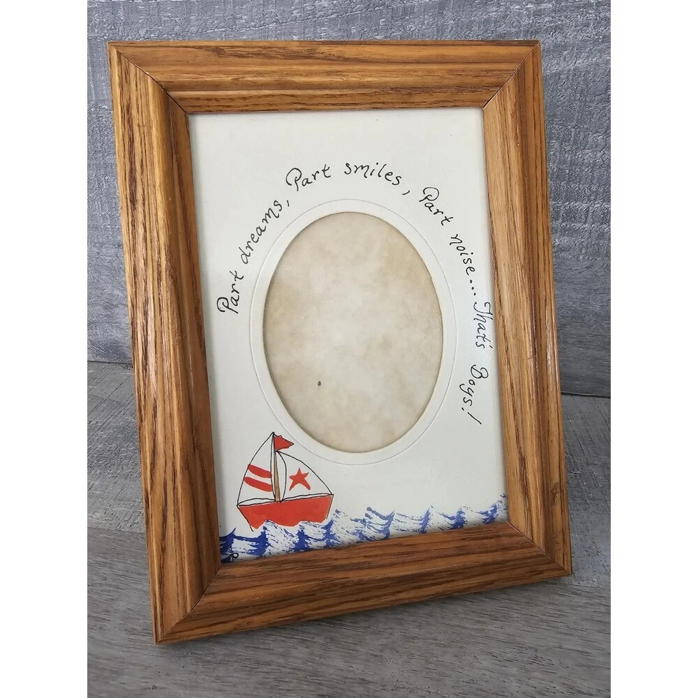 Nautical Theme Photo Frame Lake Beach Cottage Rustic Sailboat Ocean Handpainted